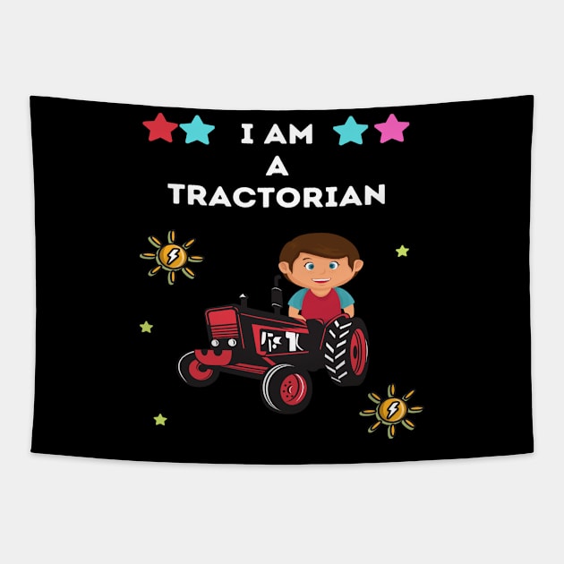 I am a tractorian: awesome funny tractor kid design Tapestry by ARTA-ARTS-DESIGNS