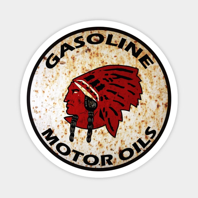 Red Indian Gasoline vintage sign rusted version Magnet by Hit the Road Designs