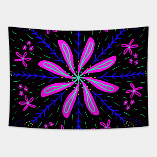 Pink Flower on Black Tapestry