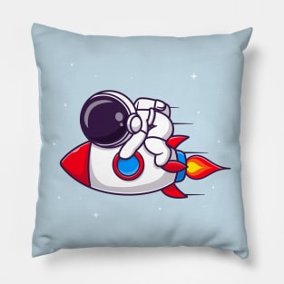 Cute Astronaut Sleeping On Rocket Cartoon Pillow