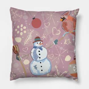 Cardinal and Snowman Pillow