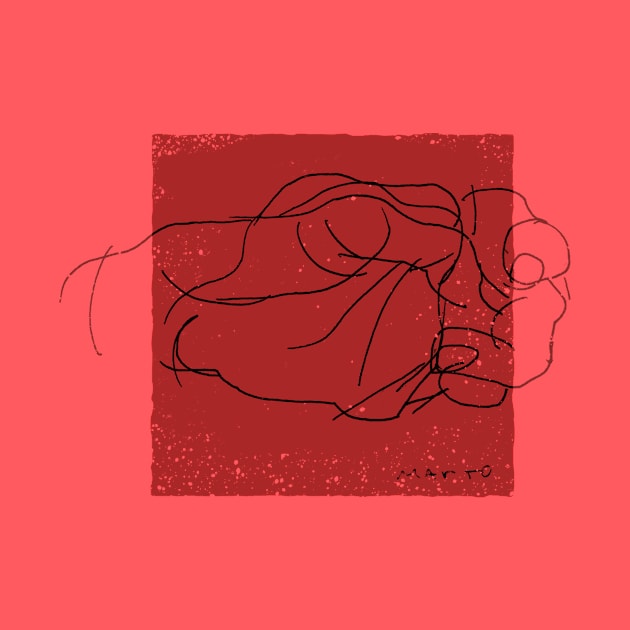 fine art line drawing of a hand on red background by croquis design