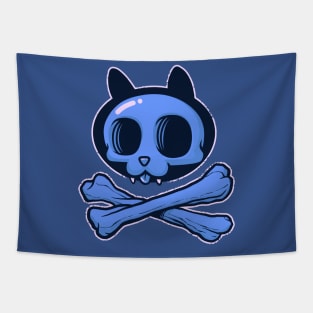 Cute Cartoon Cat Skull & Bones Adorkable Kitten Tapestry