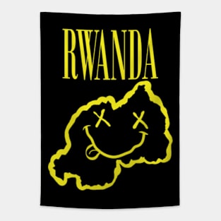 Vibrant Rwanda Africa x Eyes Happy Face: Unleash Your 90s Grunge Spirit! Smiling Squiggly Mouth Dazed Smiley Face Tapestry