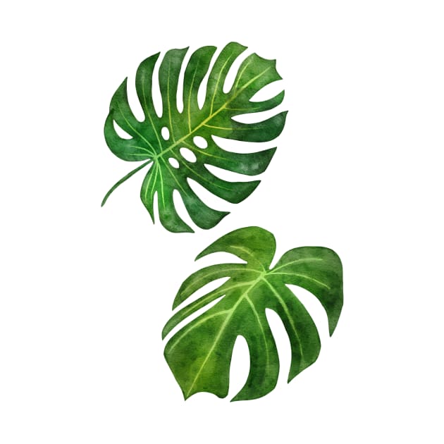Monstera deliciosa tropical vibes watercolor painting handpainted illustration by TinyFlowerArt