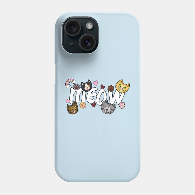 MEOW! Heavenly Cute Doodle Cats, Hearts, and Paws Phone Case by FatCatSwagger