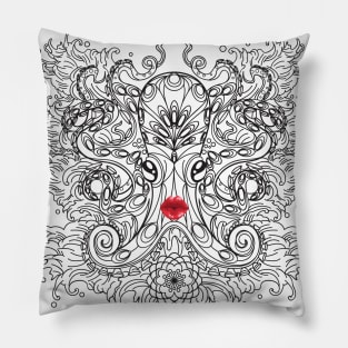 Black and White Vintage Stylised Octopus with Lips Pillow