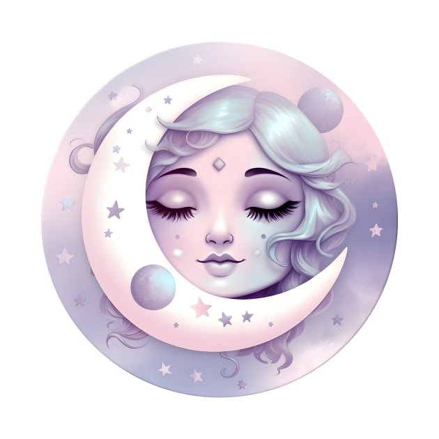 Kawaii Girl Anime Lilac Moon Stars Japanese Aesthetic Pastel Goth by Super Kawaii Club