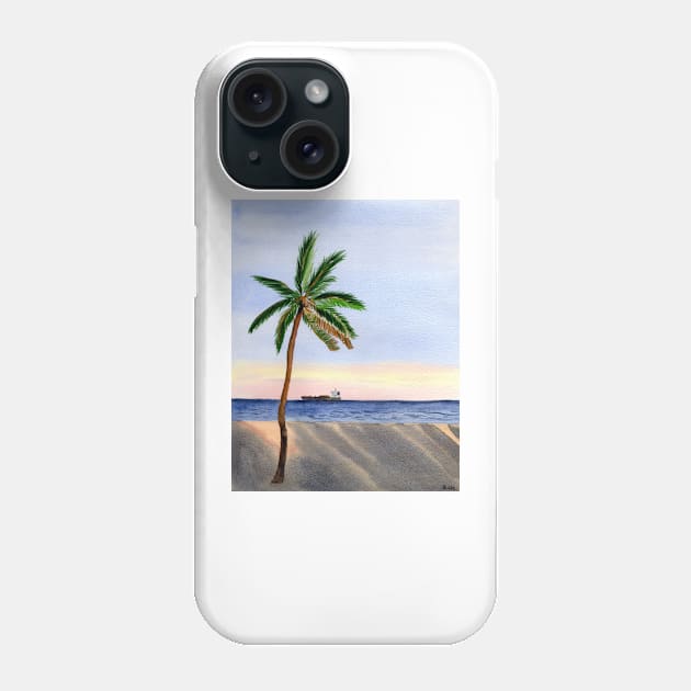 Single Palm Tree at the Beach during sunset Phone Case by Sandraartist