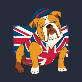 Funny English Bulldog King III Mens Charles British Flag T-Shirt