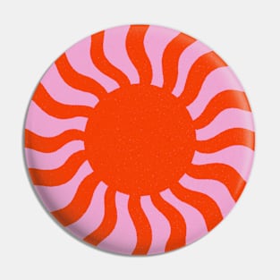 Retro Sunrays Pink Orange Sun Wavy Pin