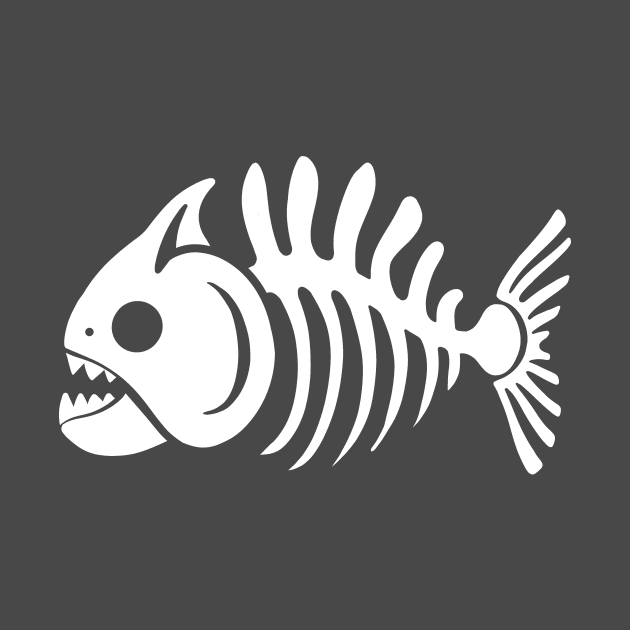 Piranha skeleton.Minimalist design of a fish skull and bones by croquis design