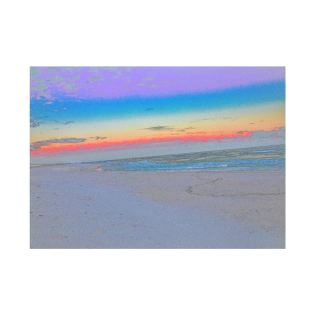 Pensacola Beach at sunrise, in a pastel look by puravidavisions