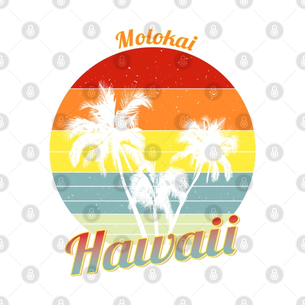 Molokai Hawaii Retro Tropical Palm Trees Vacation by macdonaldcreativestudios
