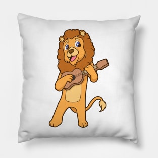 Cartoon lion playing ukulele Pillow