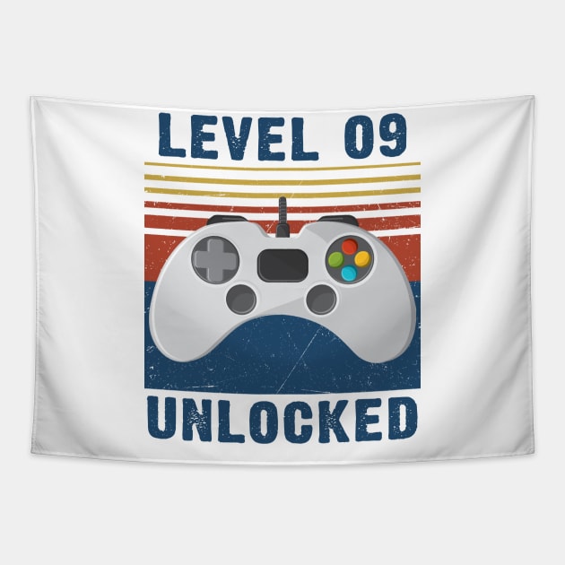 Level 09 unlocked funny gamer 9th birthday Tapestry by Sauconmua Conlaigi99