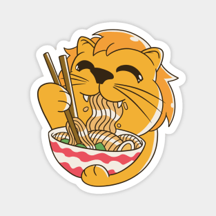 Cute Cartoon Lion Eating Ramen Magnet