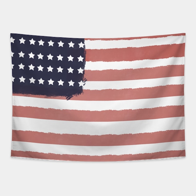 Retro, USA, American Flag, Patriotic, Hand-Painted Weathered Flag, Vintage Design Tapestry by Blue Moon Barn