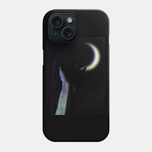 Digital collage and special processing. Hand pointing to the moon. Very beautiful. Violet and white. Phone Case