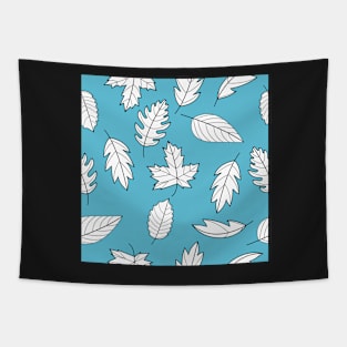 Leaves Pattern - White and Black on Teal Tapestry