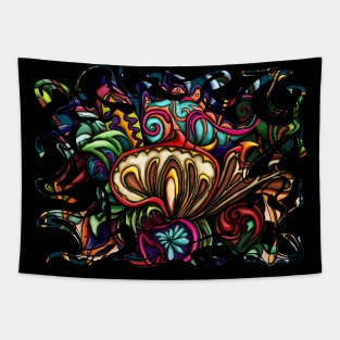 Chameleon painting on red mushroom, abstract psychedelic Tapestry