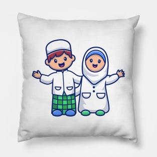 Cute boy and girl moslem Pillow