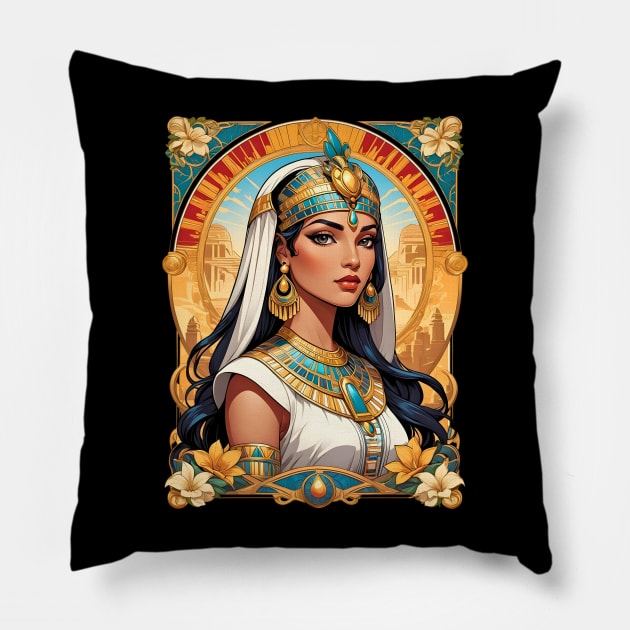 Cleopatra Queen of Egypt retro vintage floral design Pillow by Neon City Bazaar