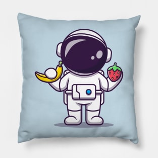 Cute Astronaut Holding Banana And Strawberry Cartoon Pillow