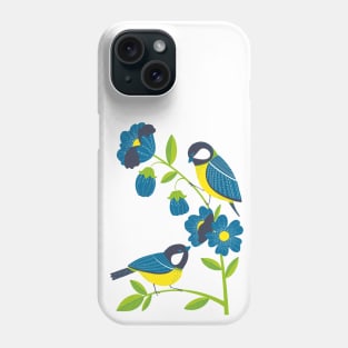 great tit on blue bells flowers Phone Case