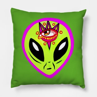 Colorful Three Eyed Alien  Head Illustration Pillow