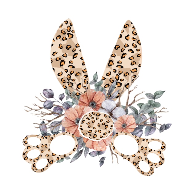 Cute leopard floral boho bunny ears illustration by tiana geo