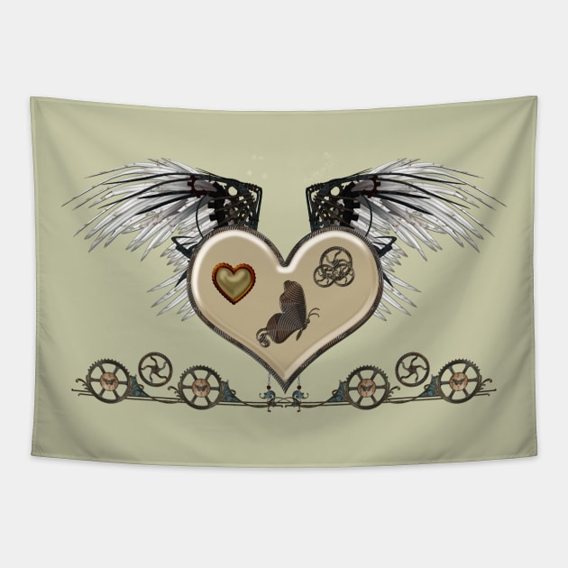 Elegant Steampunk heart with wings and gears Tapestry by Nicky2342