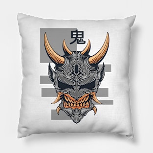 oni mask red samurai girl scary Pillow