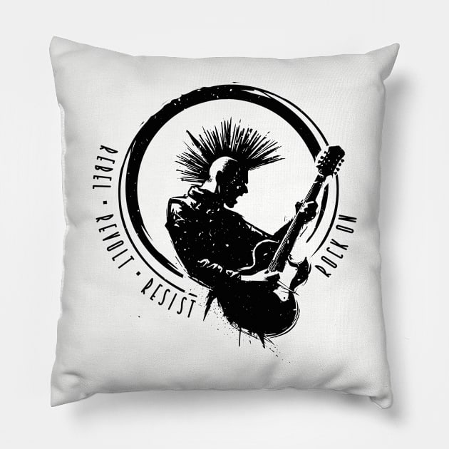 Rebel, Revolt, Resist: Rock On | Punk Rock Guitar Player Pillow by Mad Monkey Creations