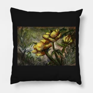 Magic - Gouache painting of Flowers , fairy tale like paint yellow green traditional illustration nature floral pretty Pillow