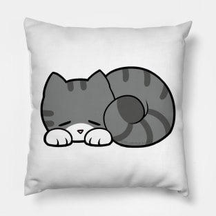 Sleepy Cat - Grey & White Pillow