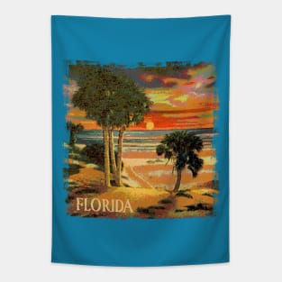 Florida Sunset Palm Tree Tropical Beach Retro Vintage Style Souvenir Tapestry