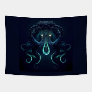 Sea Monster Turquoise, dark navy background Tapestry