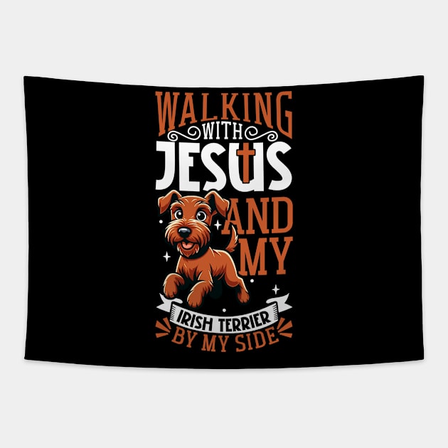 Jesus and dog - Irish Terrier Tapestry by Modern Medieval Design