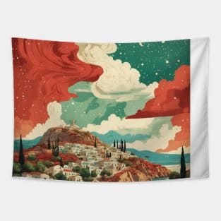 Greece Beach Starry Night Tourism Vintage Poster Tapestry