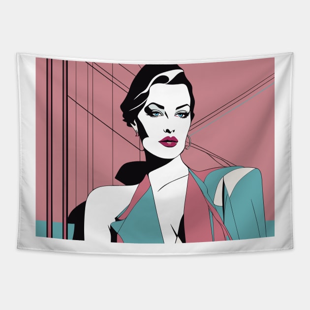 Petal Breeze Art Deco Patrick Nagel 80s Tapestry by di-age7