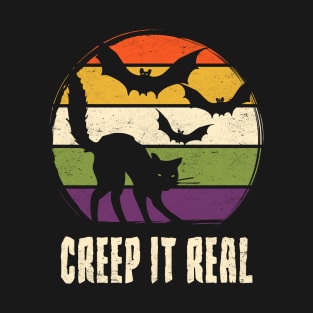 Creep It Real: Halloween-Colored Black Cats and Bats T-Shirt