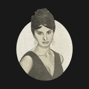 Sophia Loren Portrait Drawing T-Shirt