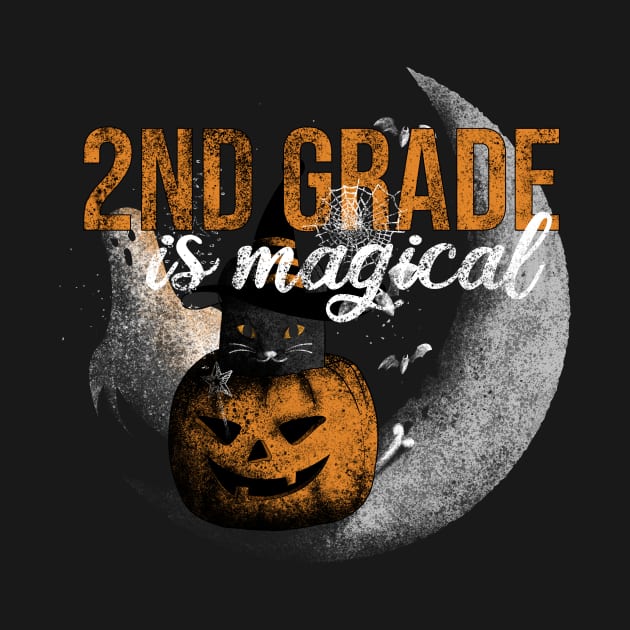 2nd Grade Halloween Magic - Vintage Black Cat and Pumpkin by Rishirt