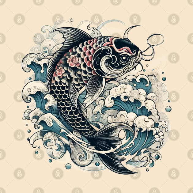 Karasu Black Koi Fish by TomFrontierArt