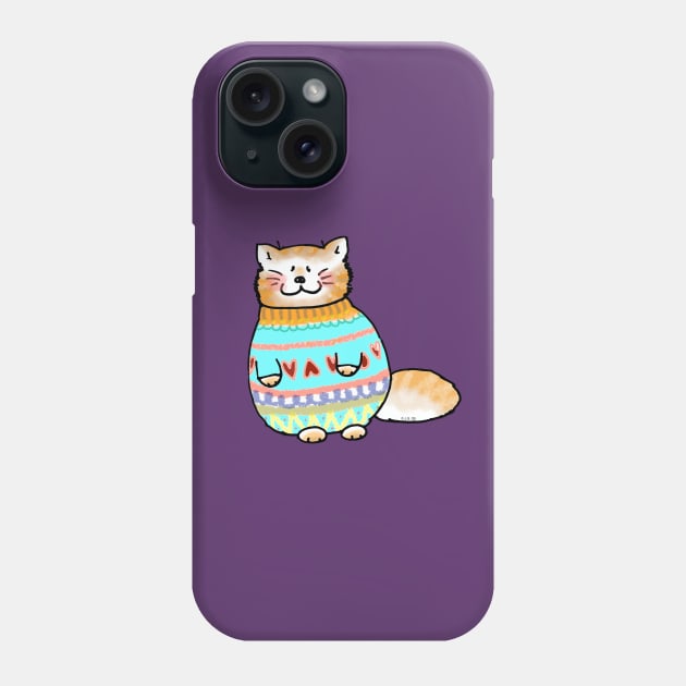 funny cat in winter sweater Phone Case by cartoonygifts