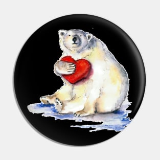 Polar whte bear with a heart Pin