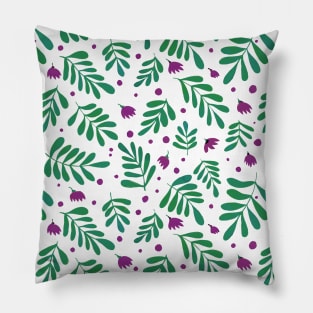 Watercolor branches and flowers - green and purple Pillow