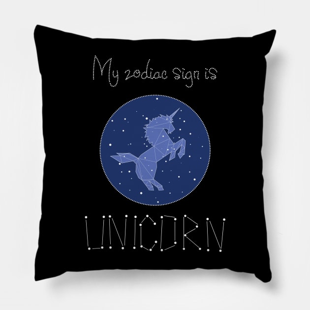 My Zodiac Sign is Unicorn Pillow by Shadowisper