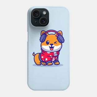 Cute Shiba Inu Dog In Winter Season Cartoon Phone Case